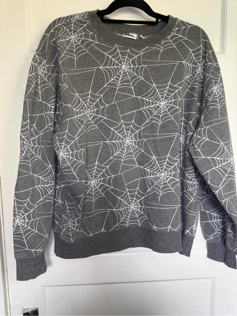 Doe Gray Spiderweb Print Crewneck Sweatshirt Spooky Season Halloween XL